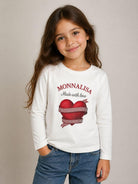 T-shirt per bambina Monnalisa Kids bianca a maniche lunghe con stampa a cuori 11H625 8201 0001 MONNALISA KIDS 