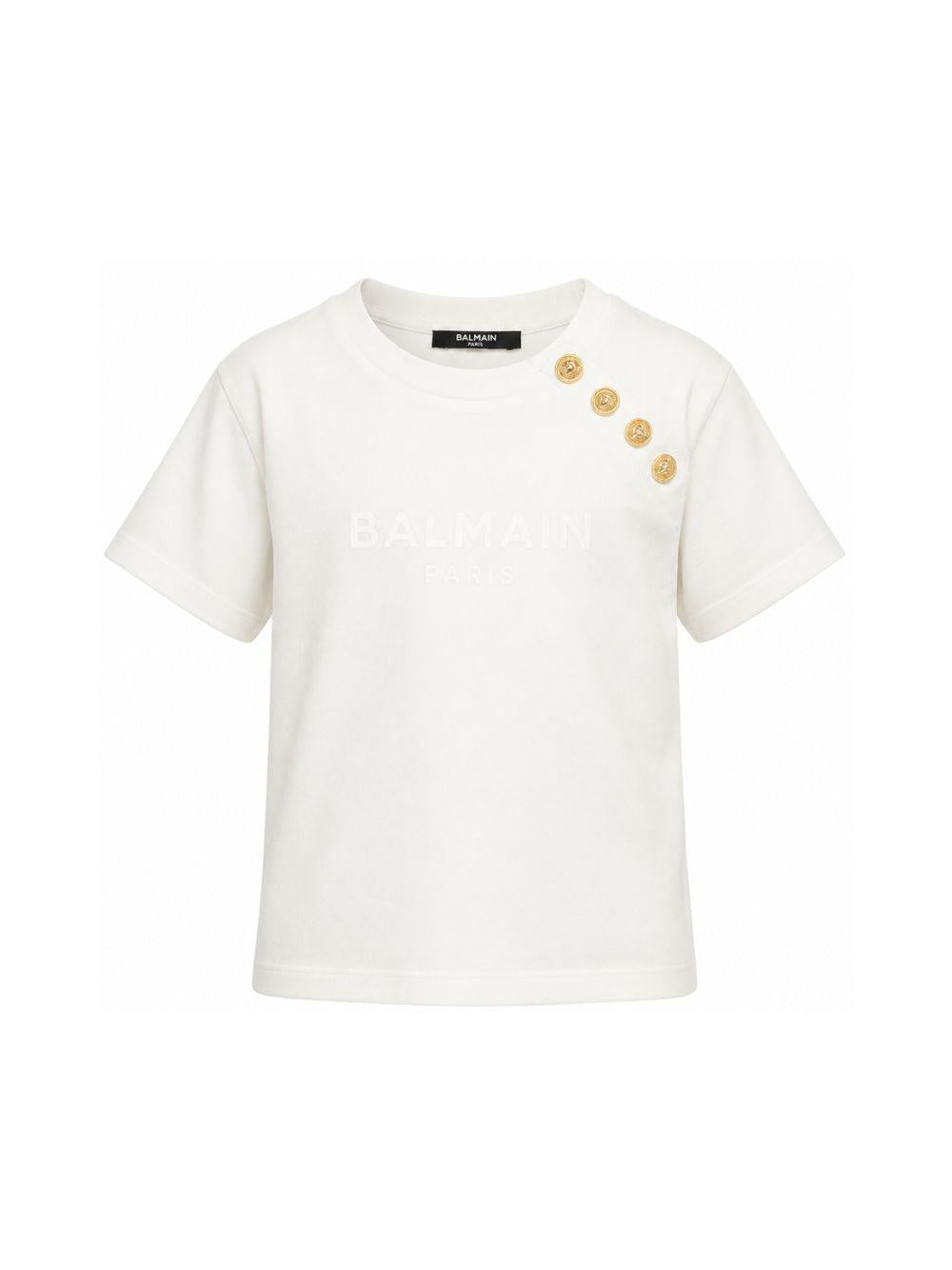 T-shirt per bambina Balmain Kids bianca con bottoni color oro sul davanti BY8P01 Z3672 102BC BALMAIN KIDS 
