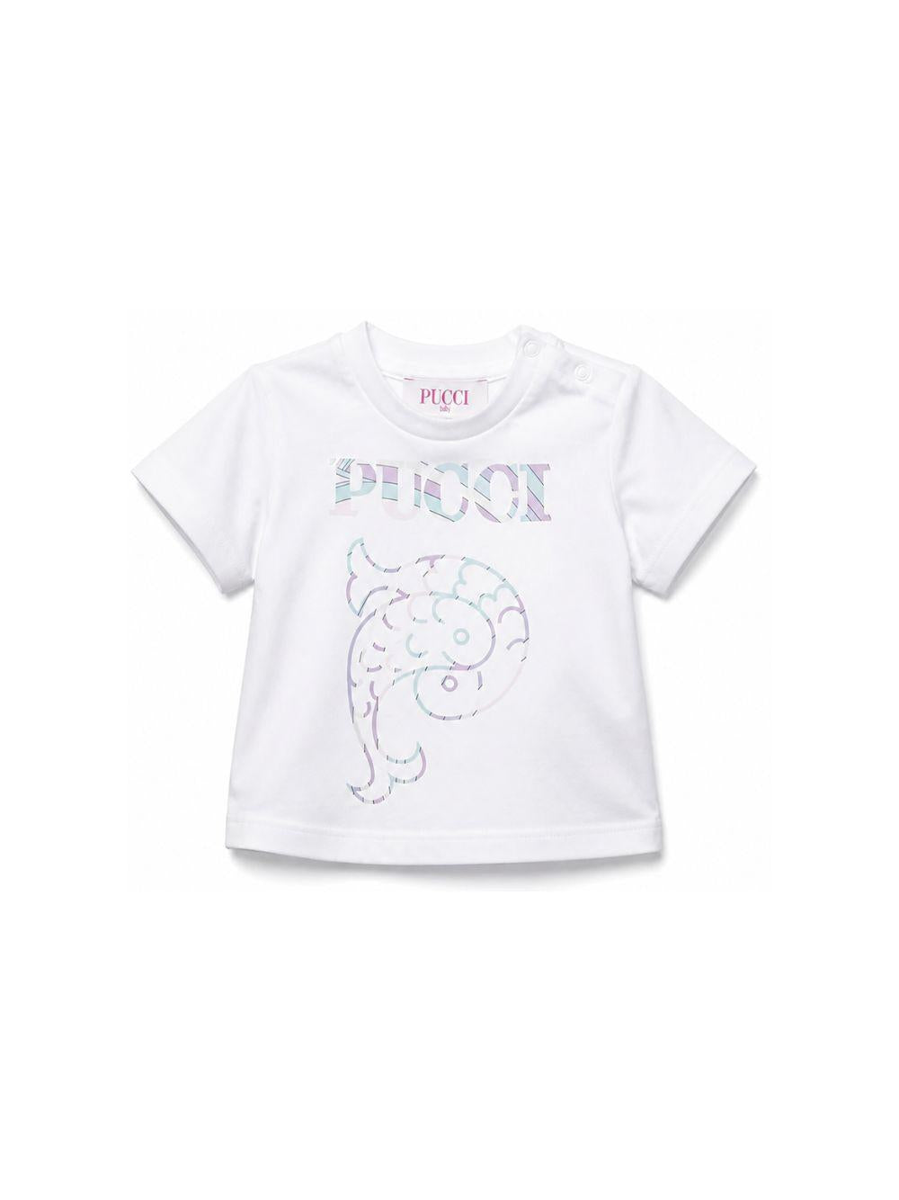 T-shirt per neonata Emilio Pucci Junior bianca con stampa sul davanti PZ8011 Z3672 100 EMILIO PUCCI KIDS 