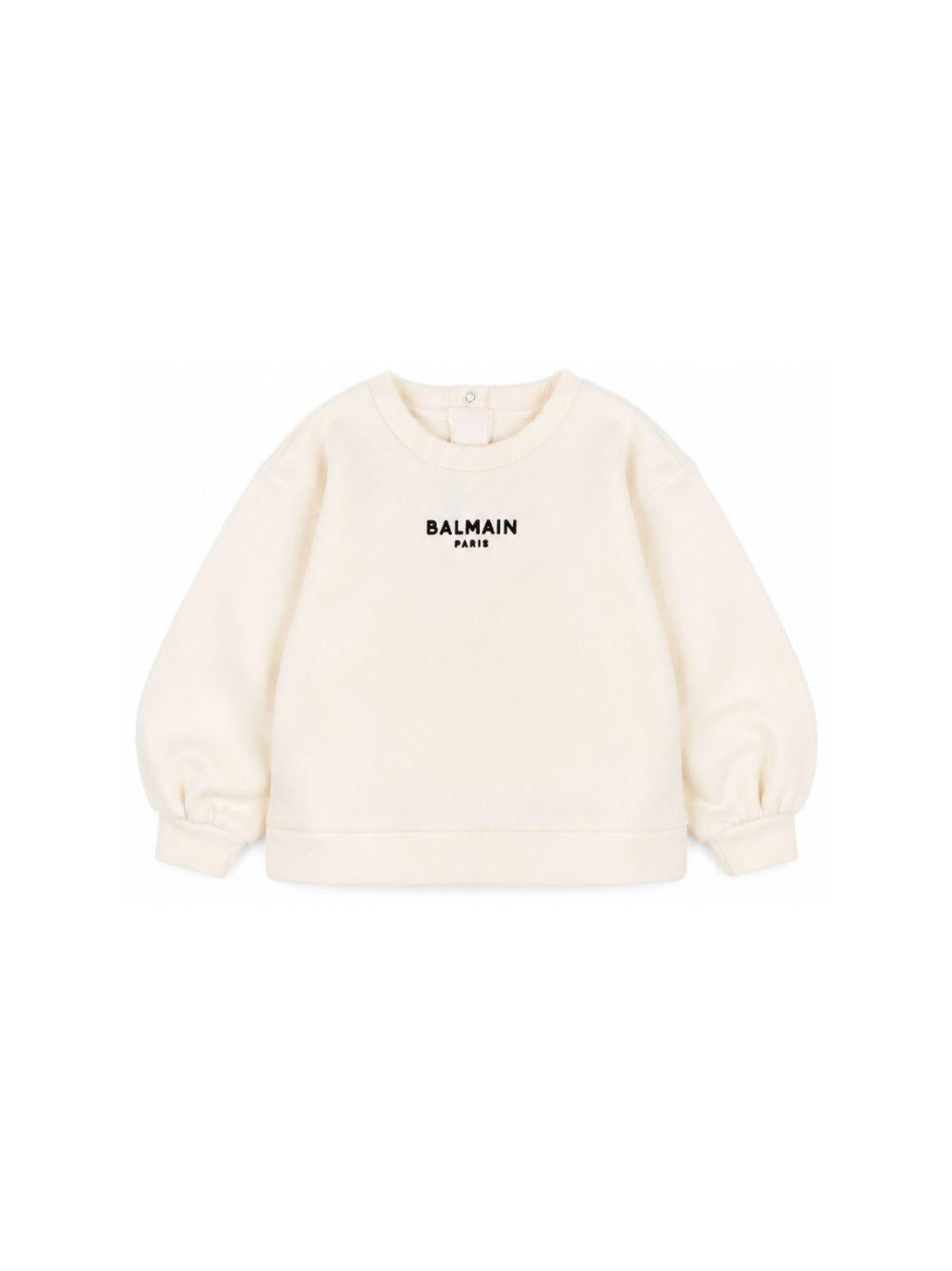 Felpa per neonato Balmain Kids bianca avorio con stampa logo sul davanti BZ4010 Z3183 102NE BALMAIN KIDS 