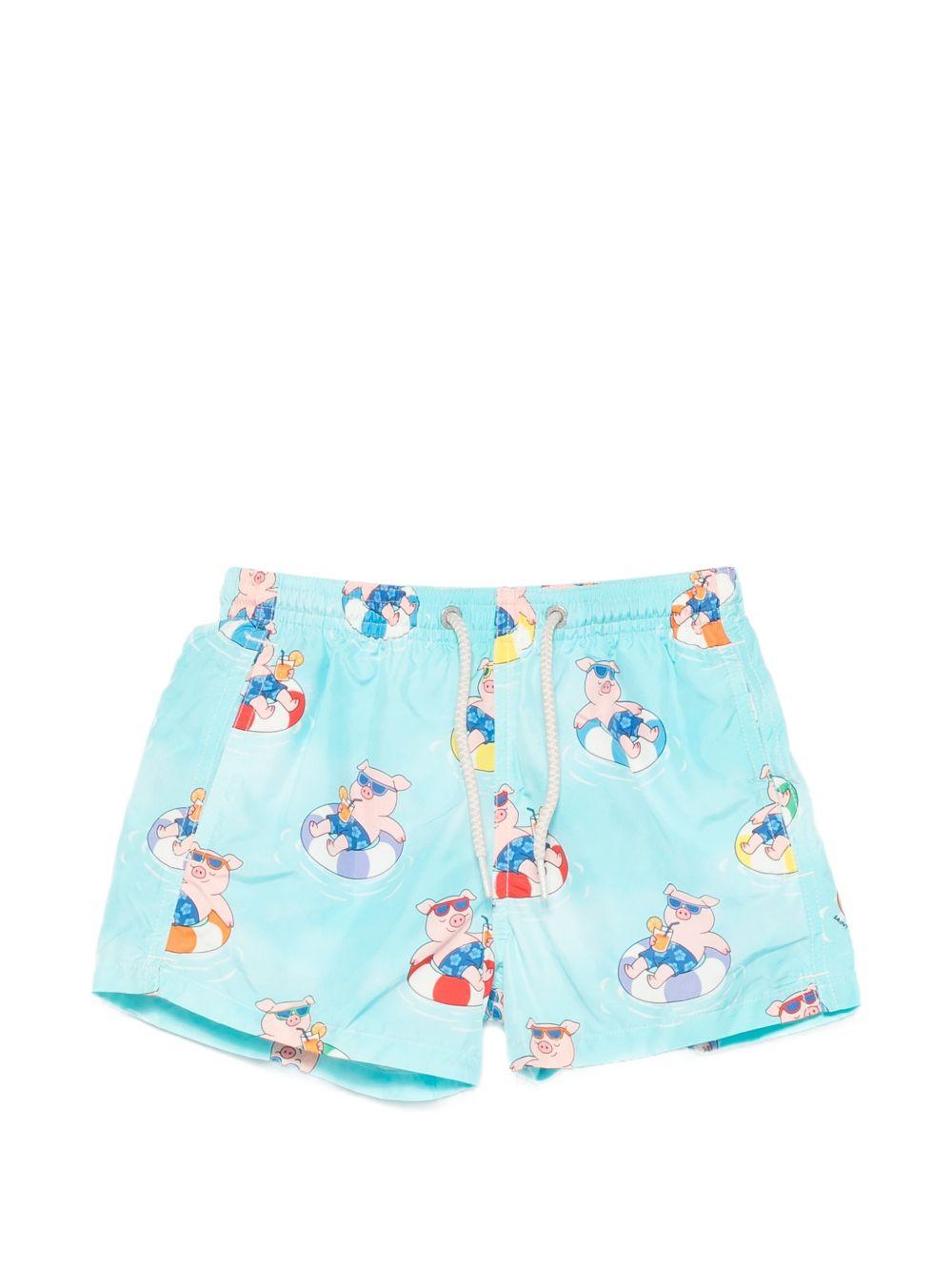 Costume per bambino MC2 Saint Barth Kids azzurro con stampa grafica maialini all-over JEA0004 02029L MC2 ST. BARTH KIDS 