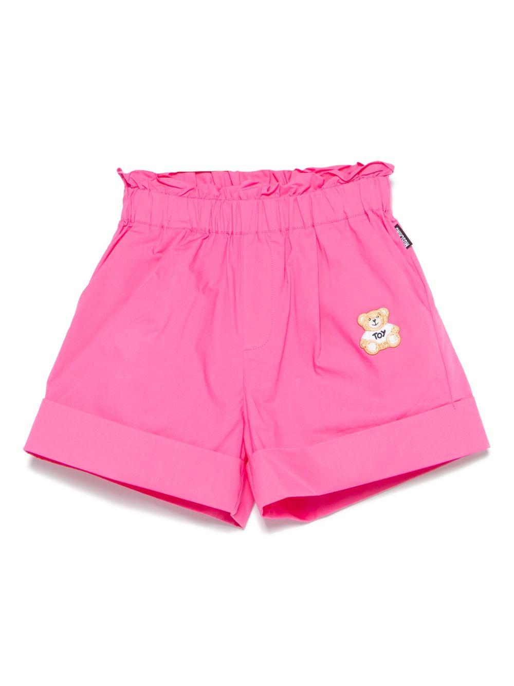 Shorts Teddy Bear per bambina fucsia con due tasche laterali HAQ018LLA12 50533 MOSCHINO KIDS 