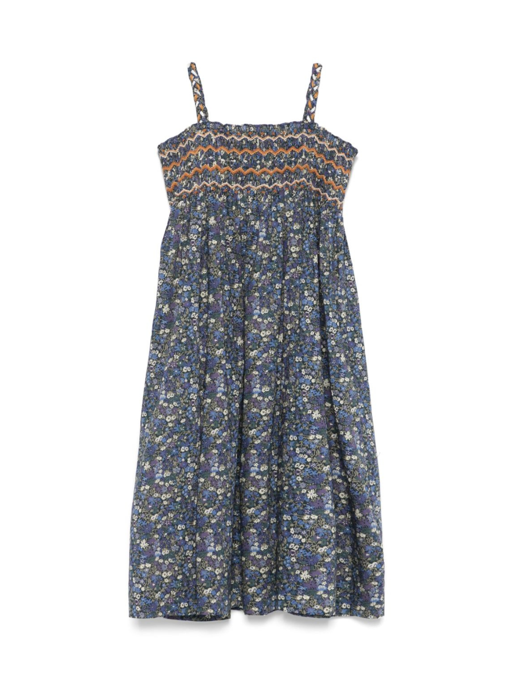 Abito con stampa a fiori per bambina Bonpoint blu con taglio svasato S05GDRW00059 577 BONPOINT KIDS 