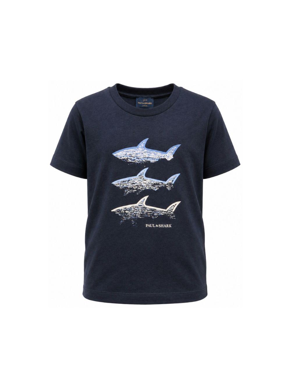 T-shirt per bambino Paul & Shark Kids blu con stampa grafica WRM00HLAA02 42370 PAUL & SHARK KIDS 