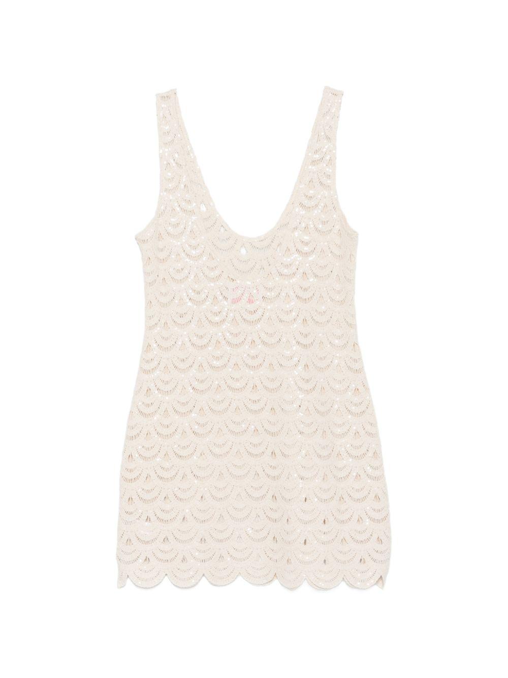 Top all' uncinetto MC2 Saint Barth bianco crema con decorazioni in paillettes RAA0001 01719L MC2 ST. BARTH 