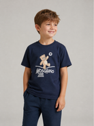 T-shirt per bambini Moschino Kids blu con motivo Teddy Bear HUM05XLAA20 40016 MOSCHINO KIDS 