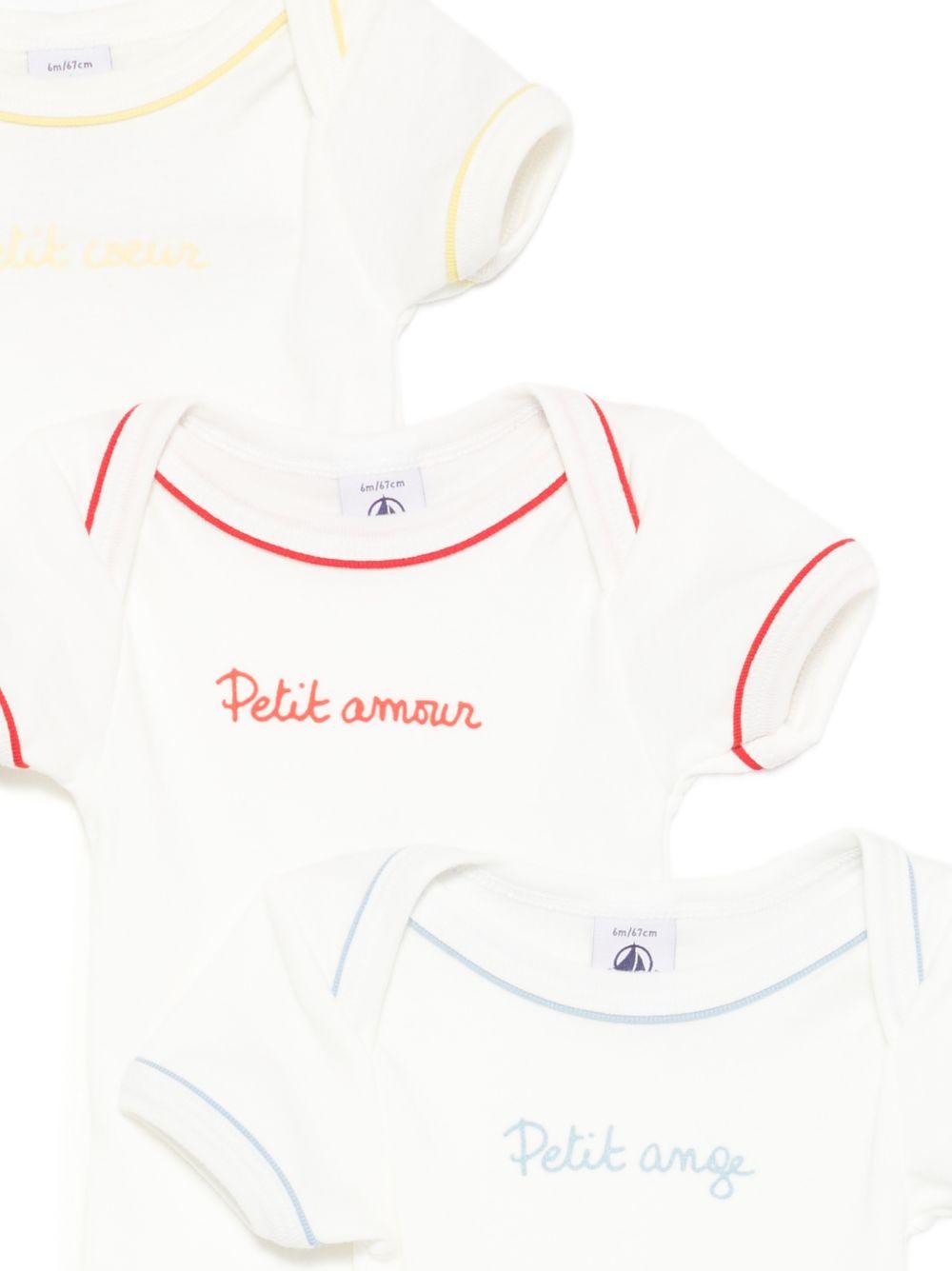 Set tre body per neonato Petit Bateau multicolore a maniche corte con dettagli ricamato A0FQA 00 PETIT BATEAU 