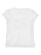 T-shirt per bambina Monnalisa bianca con grafica e decorazioni in strass 19G602 7001 0099 MONNALISA KIDS 