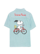 Camicia a righe per bambino MC2 Saint Barth Kids verde con stampa di Snoopy dei Peanuts SIF0001 02847L MC2 ST. BARTH KIDS 