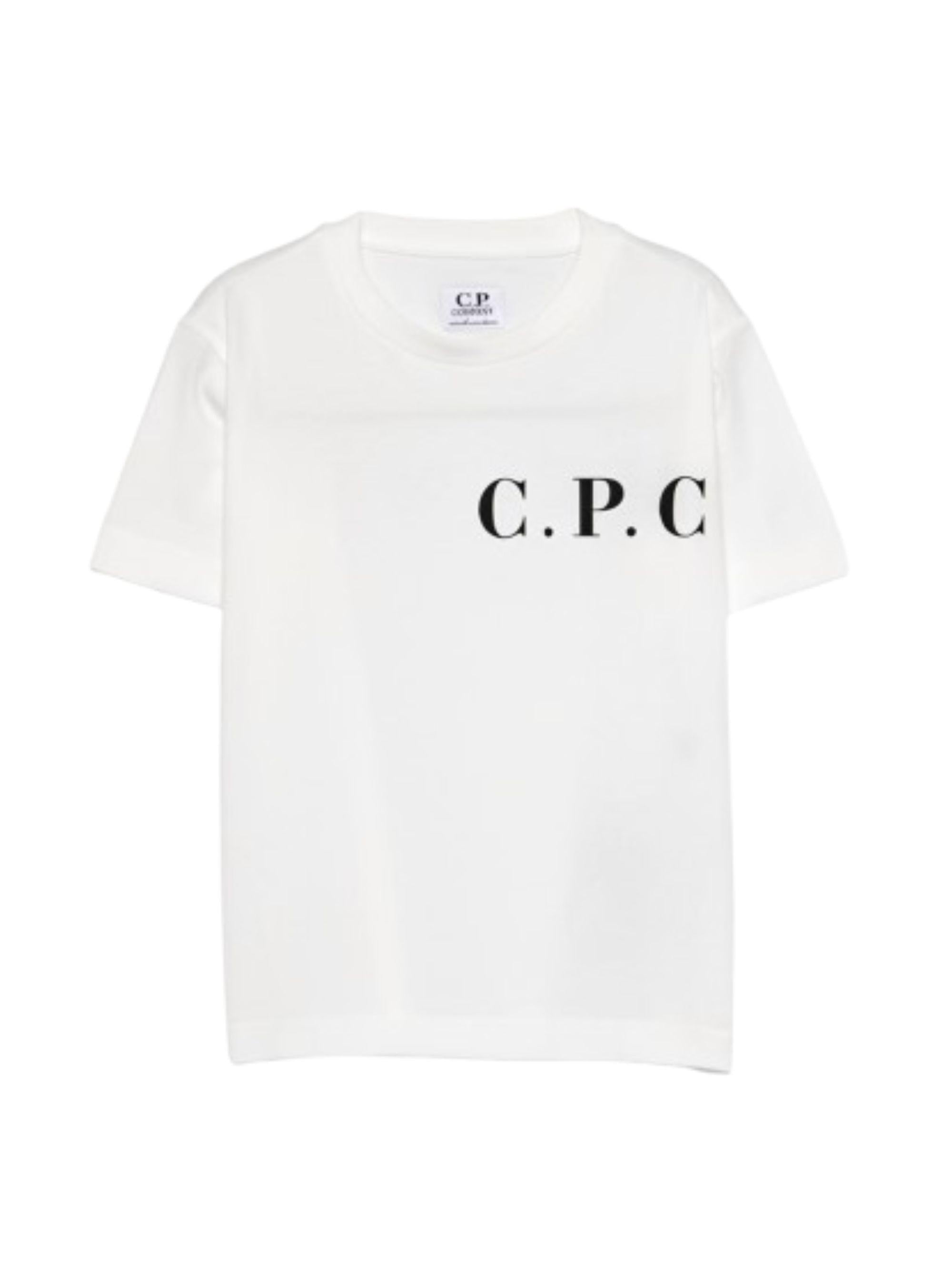 T-shirt per bambino C.P. Company Kids bianca con logo sul petto C5M00LLAA17 10135 C.P.COMPANY KIDS 