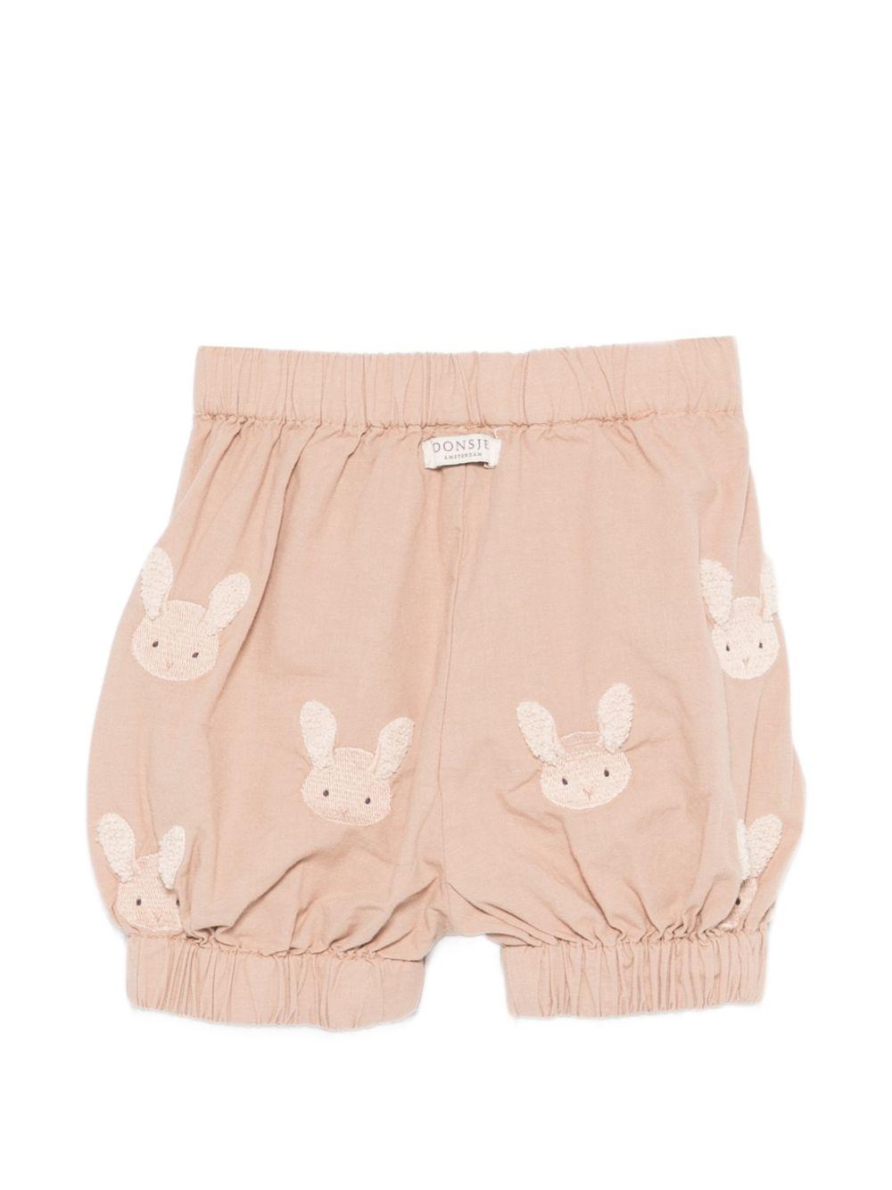 Shorts per neonati Donsje beige con ricamo conigli 3029808 00018 DONSJE KIDS 