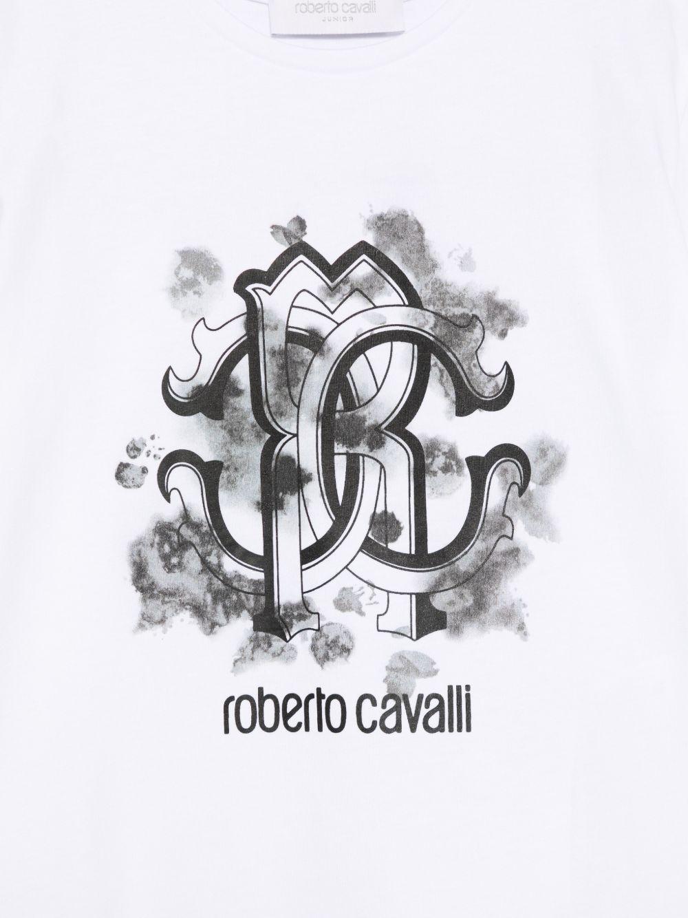 T-shirt per bambino Roberto Cavalli Kids bianca con stampa grafica CBP26138TS WHITE ROBERTO CAVALLI KIDS 
