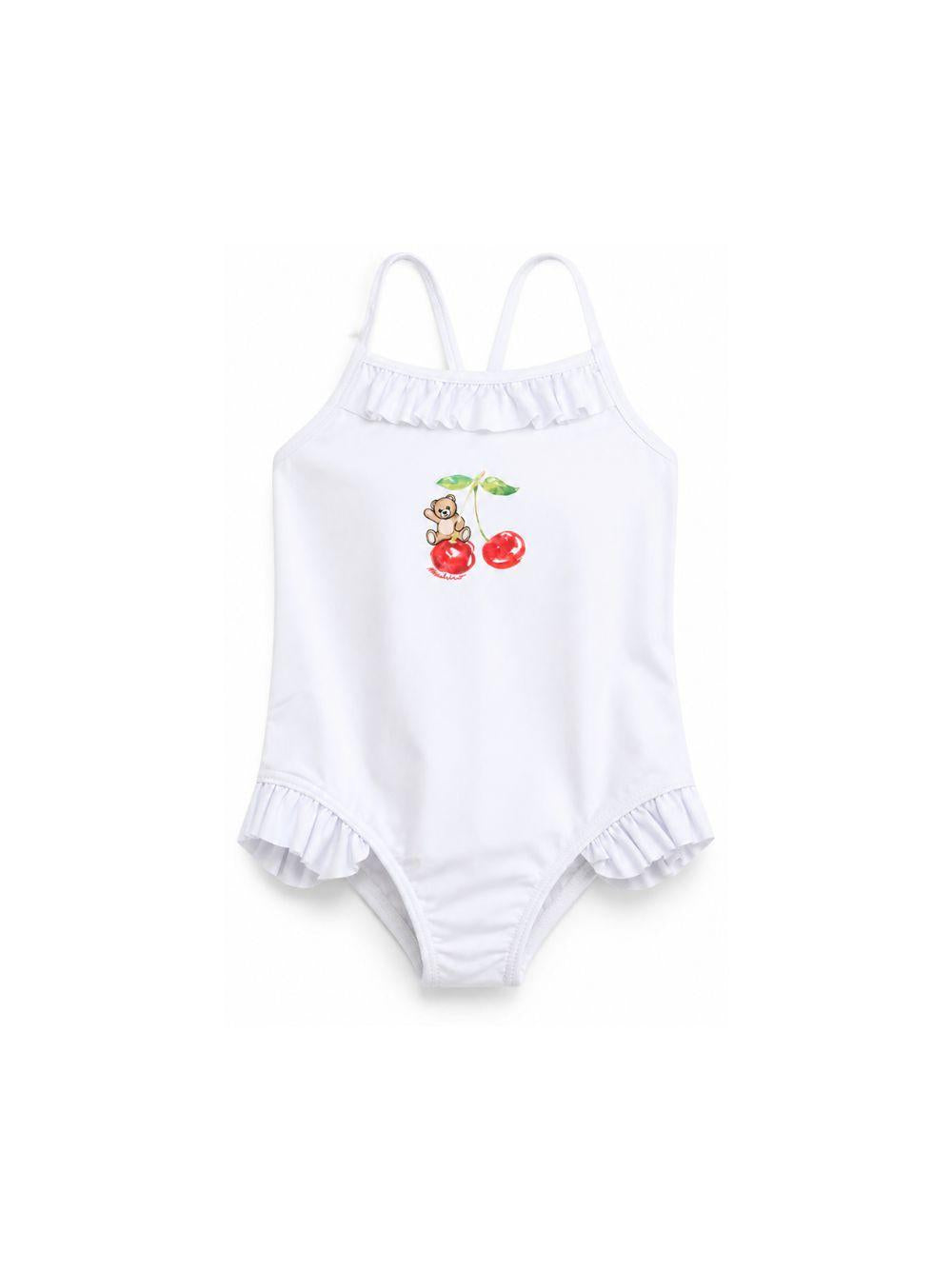 Costume intero per neonata Moschino Kids bianco con ruches MBL00GLKA11 10101 MOSCHINO KIDS 