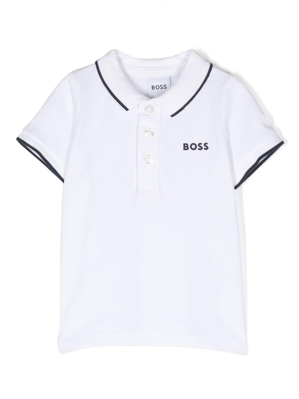 Polo con stampa per neonato BOSS Kidswear bianco con logo sul petto J05P13 10P BOSS KIDS 