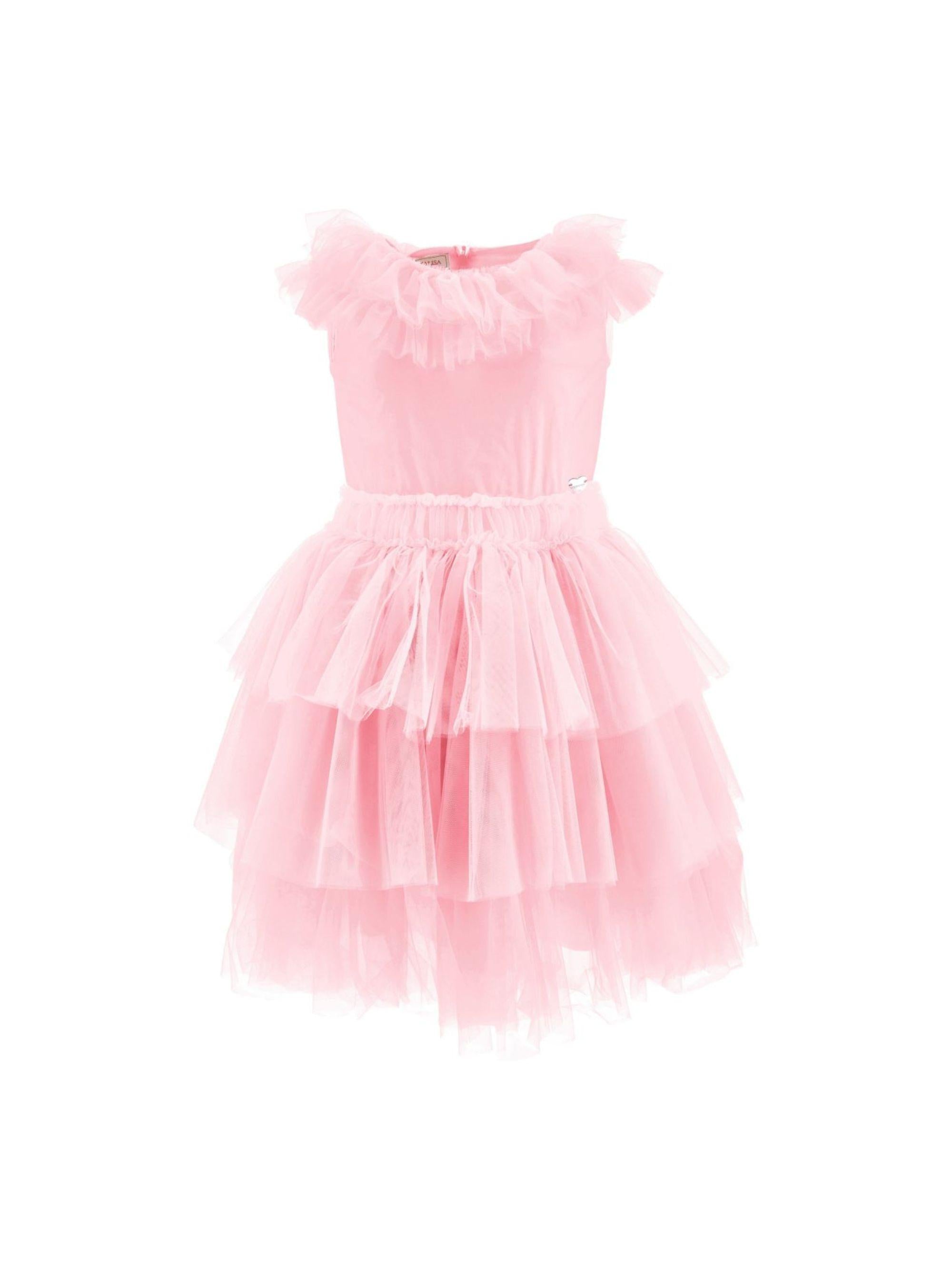 Abito per bambina Monnalisa rosa con ruches 17G908NP T9945 0090 MONNALISA KIDS 