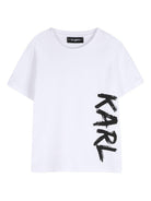 T-shirt per bambino Karl Lagerfeld Kids bianca con logo sul davanti Z31095 10P KARL LAGERFELD KIDS 