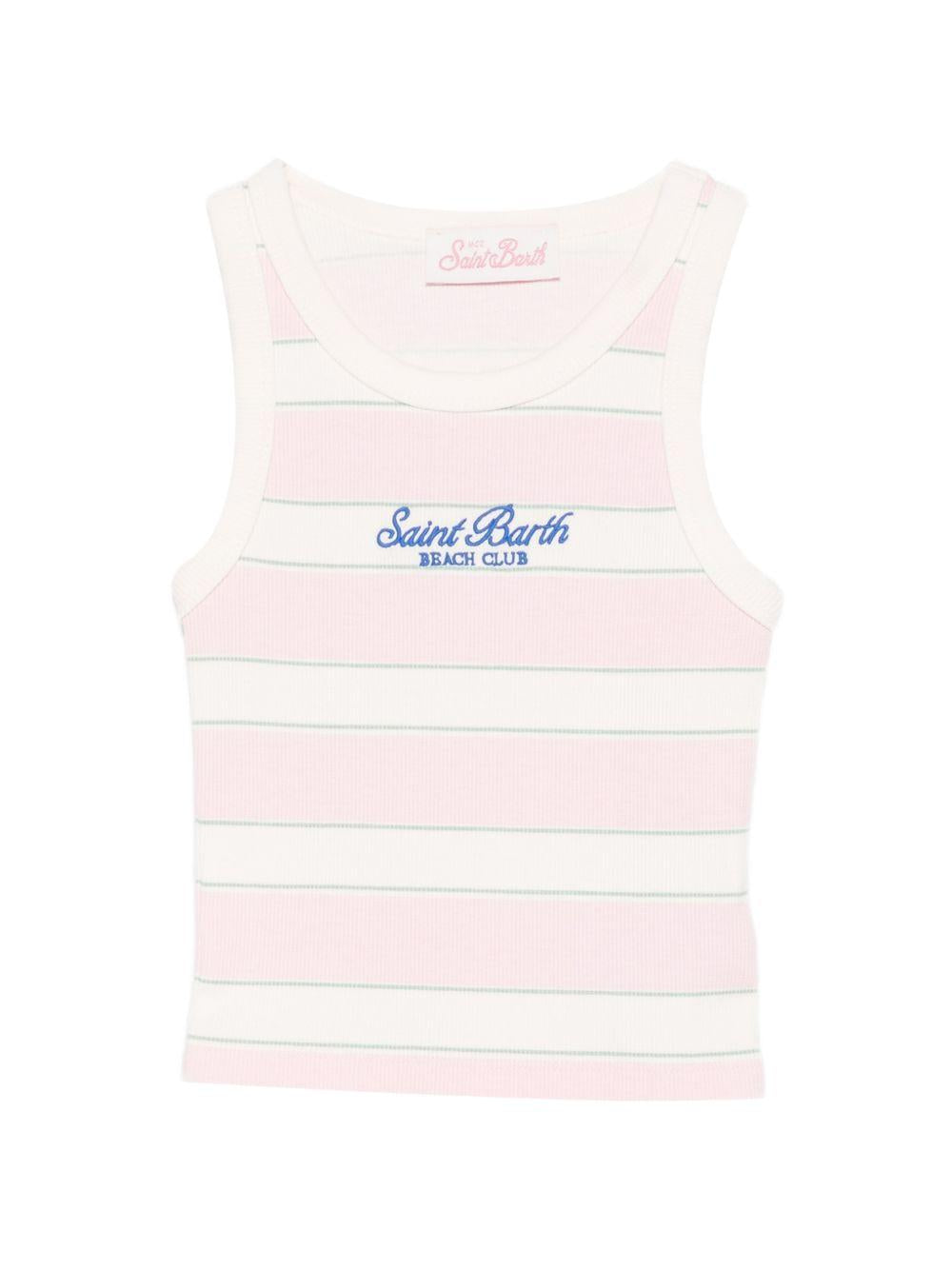 Canotta per bambina MC2 Saint Barth Kids rosa con motivo a righe BLUE002 01906L MC2 ST. BARTH KIDS 