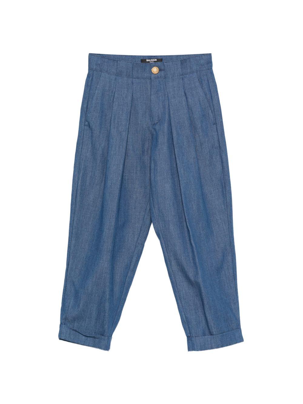 Pantaloni per bambino Balmain Kids blu con pieghe anteriori BY6R50 P0588 625 BALMAIN KIDS 