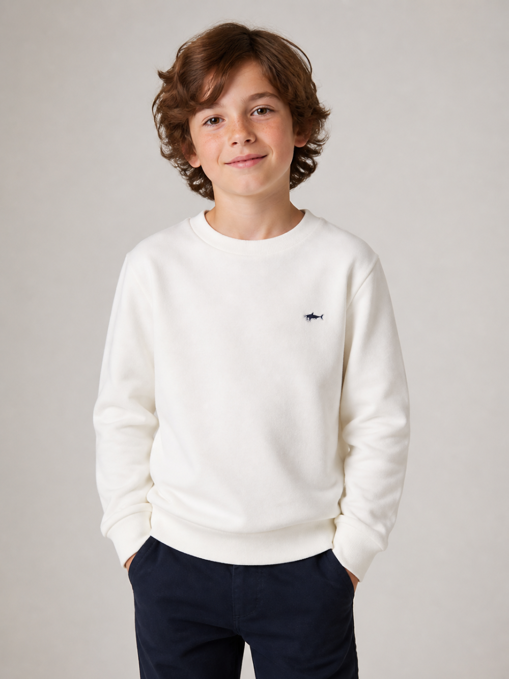 Felpa per bambino Paul & Shark Kids bianco con logo ricamato WMF00ALDA68 10057 PAUL & SHARK KIDS 