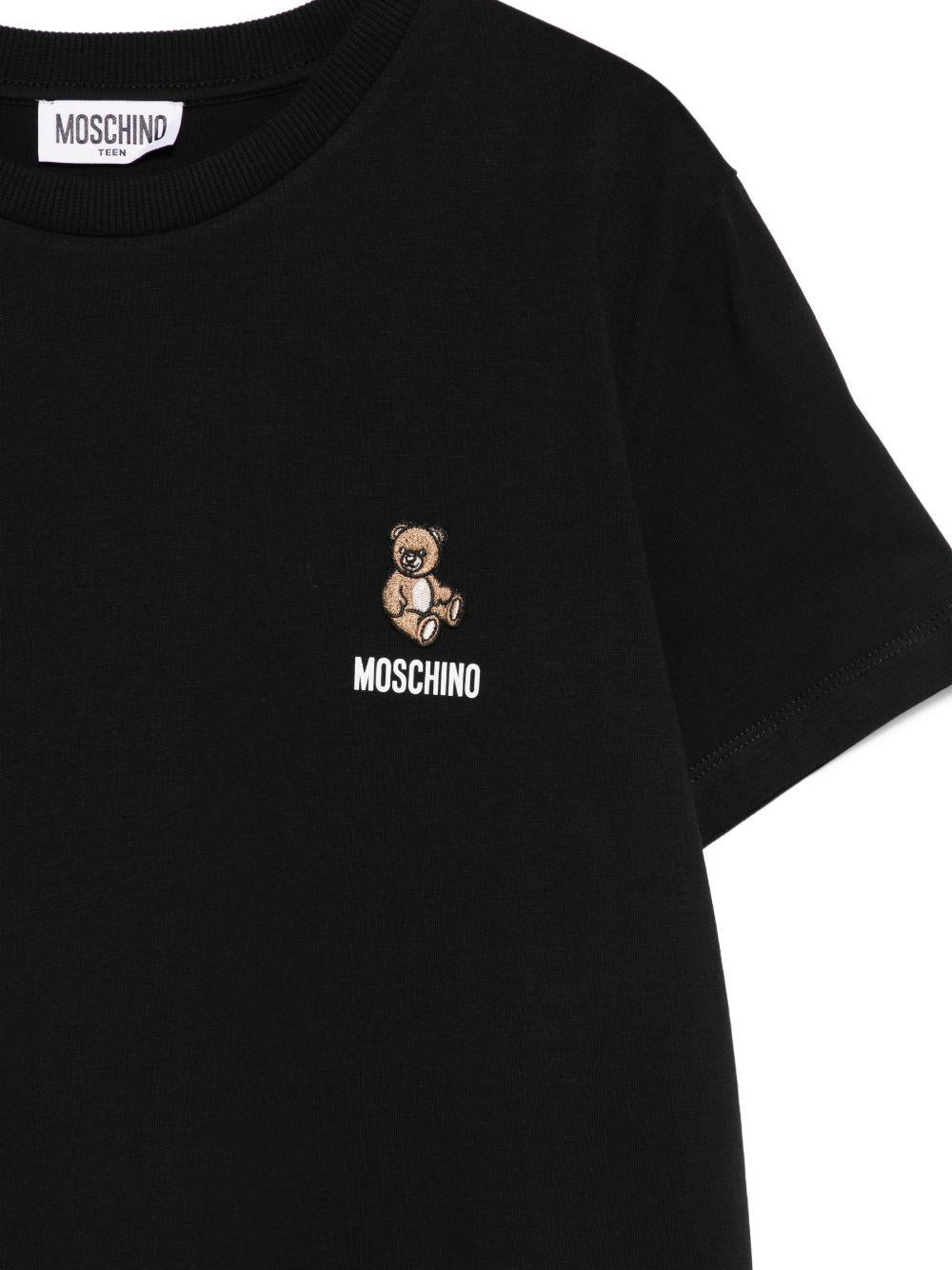 T-shirt per bambini Moschino Kids nera con ricamo Teddy Bear HUM05TLAA02 60100 MOSCHINO KIDS 