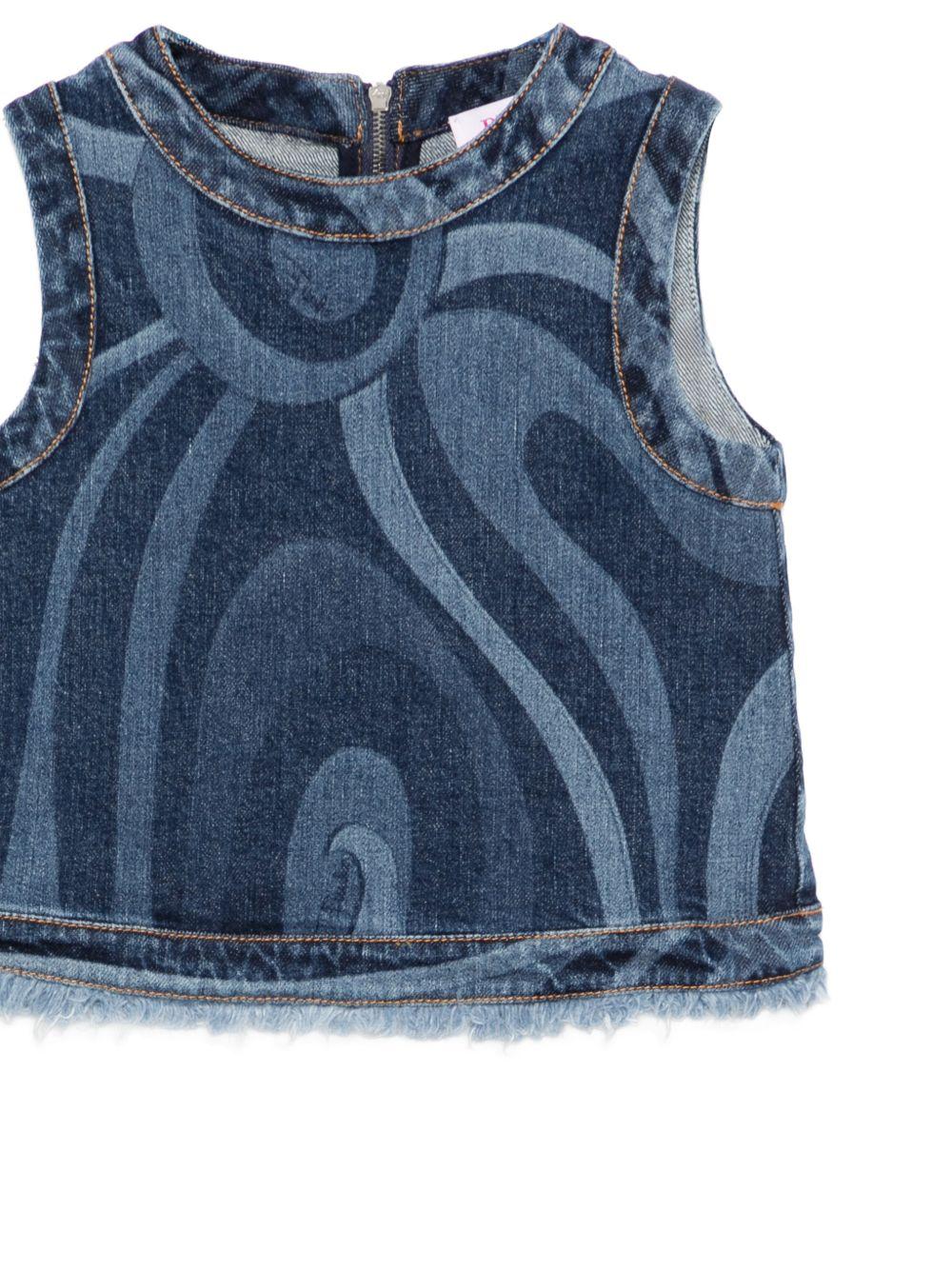 Top per bambina Emilio Pucci Junior denim con stampa grafica PY5B12 L0384 620 EMILIO PUCCI KIDS 