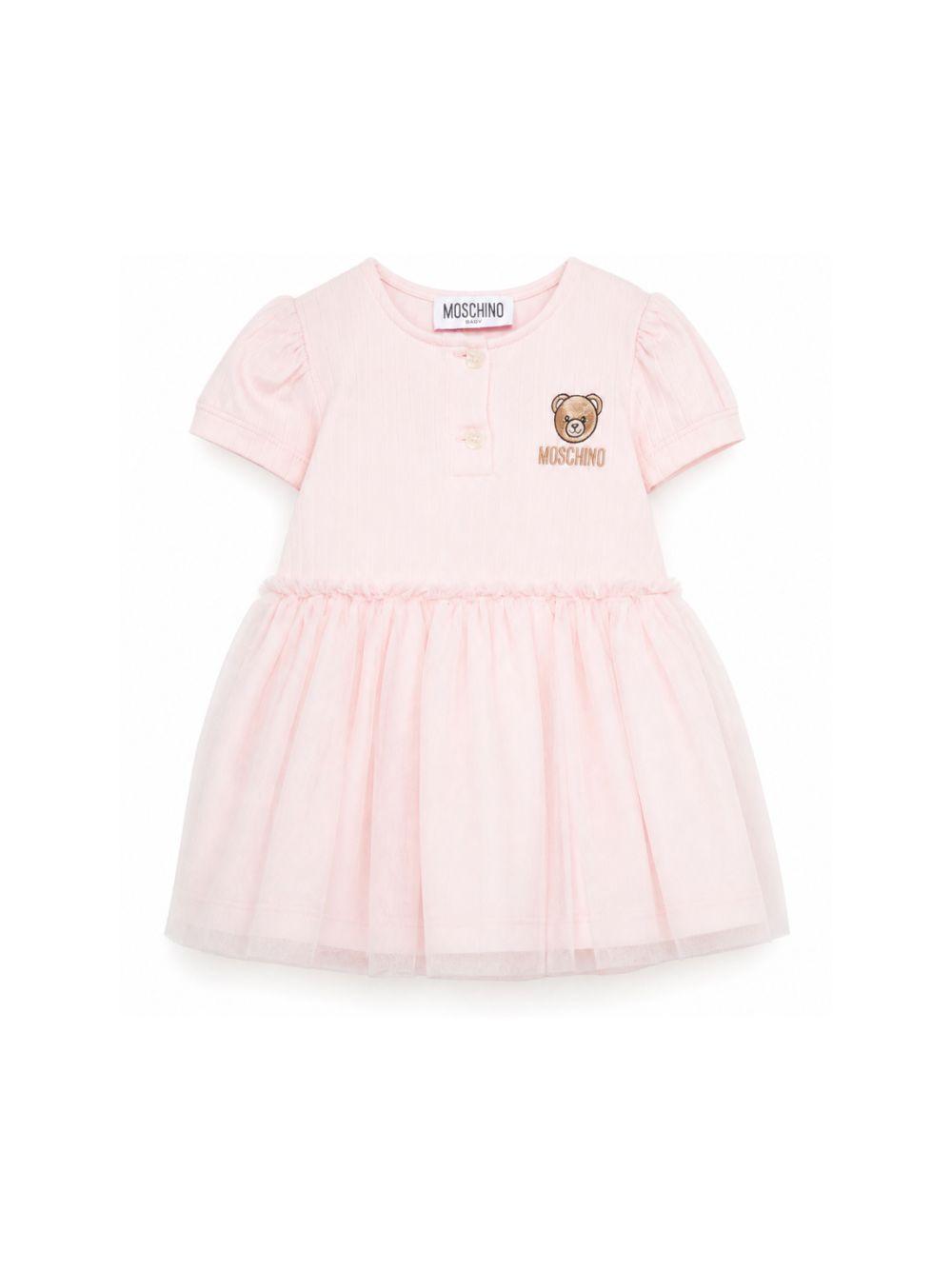 Abito per neonata Moschino Kids rosa con ricamo Teddy Bear MDV0DBLAA55 50209 MOSCHINO KIDS 