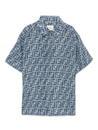 Camicia per bambino Fendi Kids blu con stampa FF JMC193 AUK2 F1I11 FENDI KIDS 