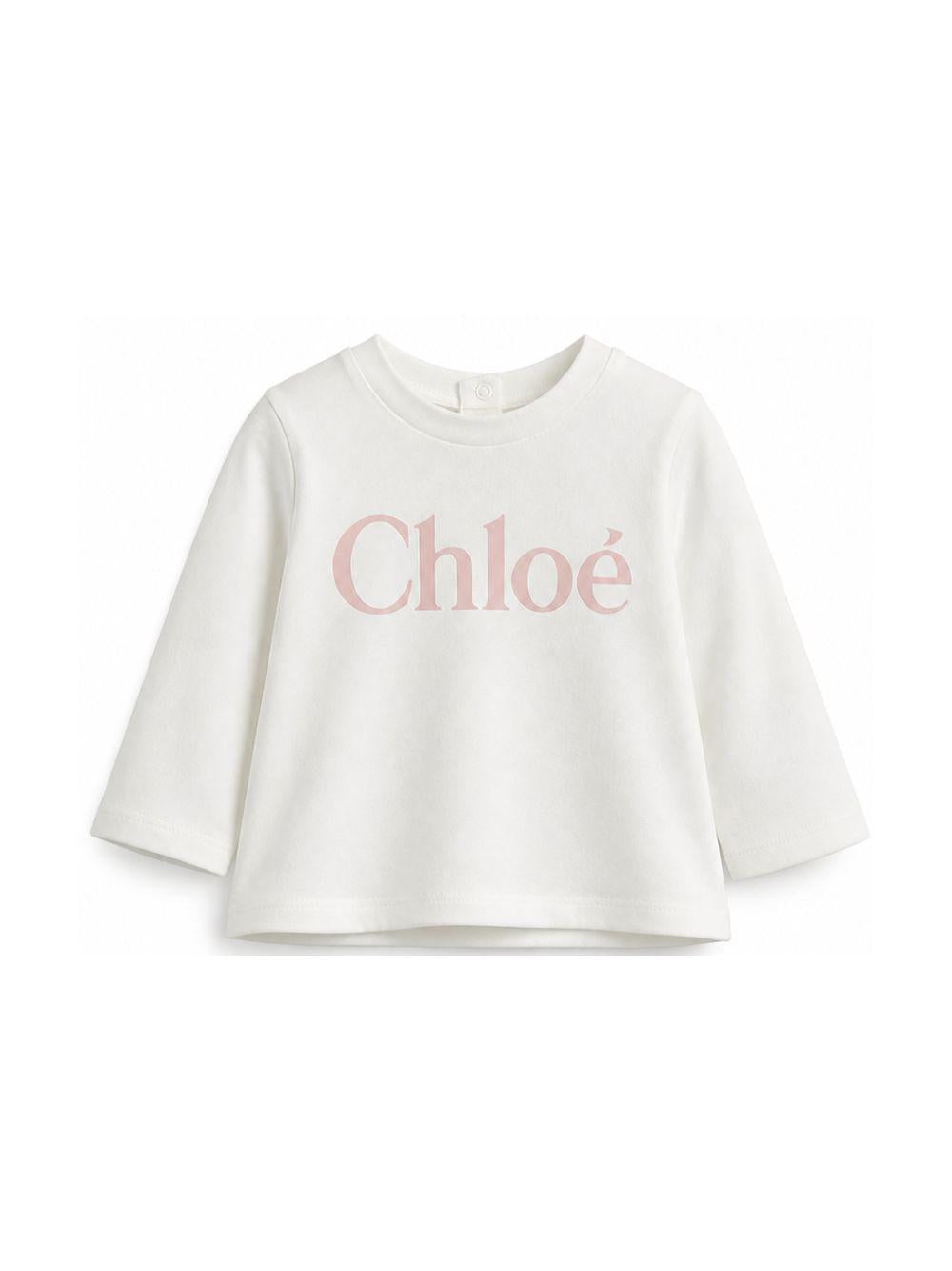 T-shirt per neonata Chloé Kids bianca con logo sul davanti C21362 117 CHLOE' KIDS 