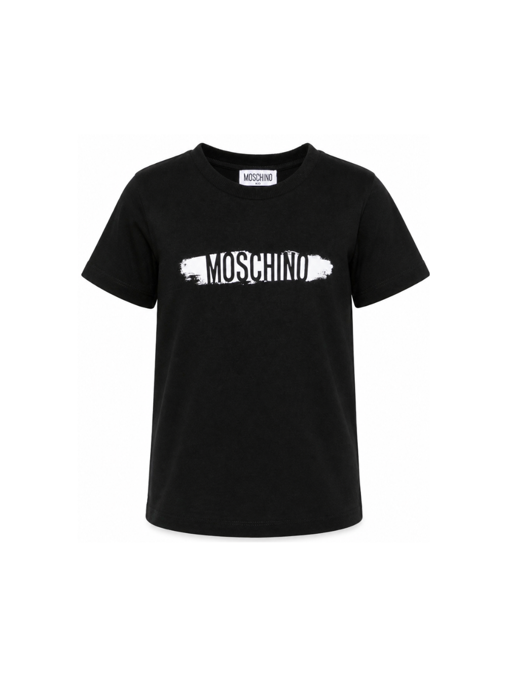 T-shirt per bambini Moschino Kids nera con stampa logo sul davanti H8M058LAA10 60100 MOSCHINO KIDS 
