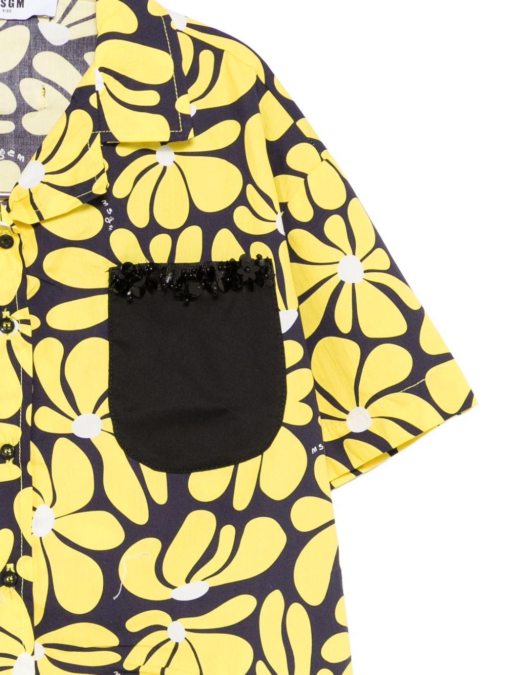 Camicia per bambina MSGM Kids gialla con stampa floreale S6MSJGSI076 MS009 MSGM KIDS 