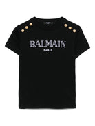 T-shirt con logo ricamato per bambina Balmain Kids nero con orlo dritto BW8A21 Z0116 930OR BALMAIN KIDS 