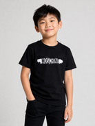 T-shirt per bambini Moschino Kids nera con stampa logo sul davanti H8M058LAA10 60100 MOSCHINO KIDS 