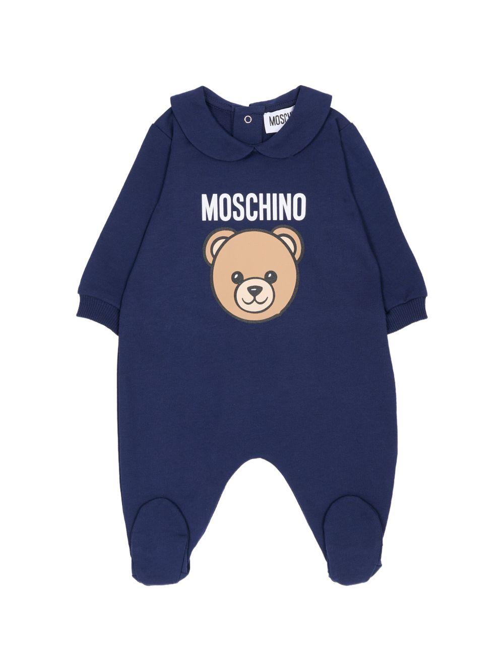 Tutina per neonato Moschino Kids blu con stampa Teddy Bear MUY098LCA19 40016 MOSCHINO KIDS 