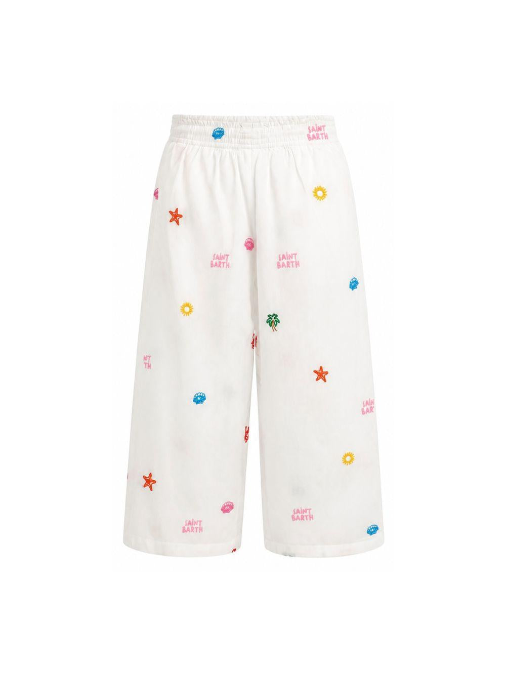 Pantaloni per bambina MC2 Saint Barth Kids bianchi con motivi marini ricamati PAE001 00429L MC2 ST. BARTH KIDS 