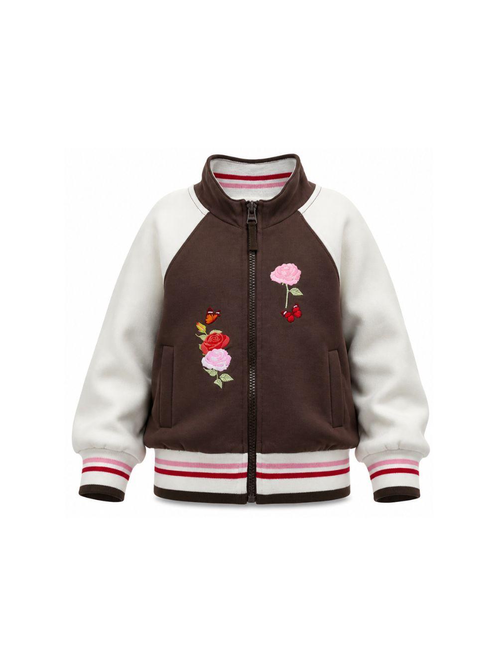 Felpa per bambina Monnalisa Kids marrone con ricamo a fiori sul davanti 19H801 8006 0006 MONNALISA KIDS 