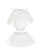 Set t-shirt e gonna per neonata Monnalisa Kids bianco con dettagli con ruches 35H500 8070 0001 MONNALISA KIDS 