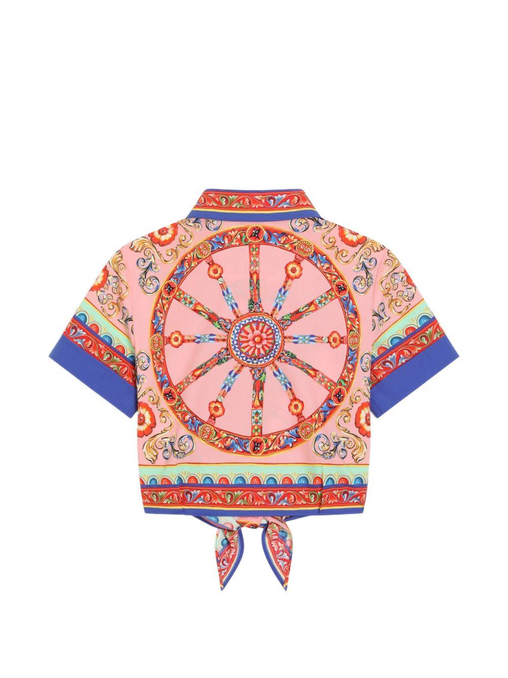 Camicia per bambina Dolce & Gabbana Kids rosa con stampa Carretto Siciliano L54S05 FI5O1 HF6CK DOLCE & GABBANA KIDS 