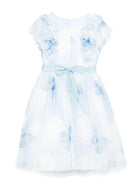 Abito per bambina Monnalisa azzurro con stampa farfalla con dettagli con ruches 71E911 5621 0158 MONNALISA 