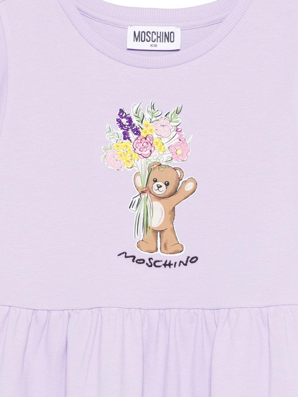 Abito da bambina Moschino Kids viola con ricamo a fiori HDV0HQLFA06 51683 MOSCHINO KIDS 
