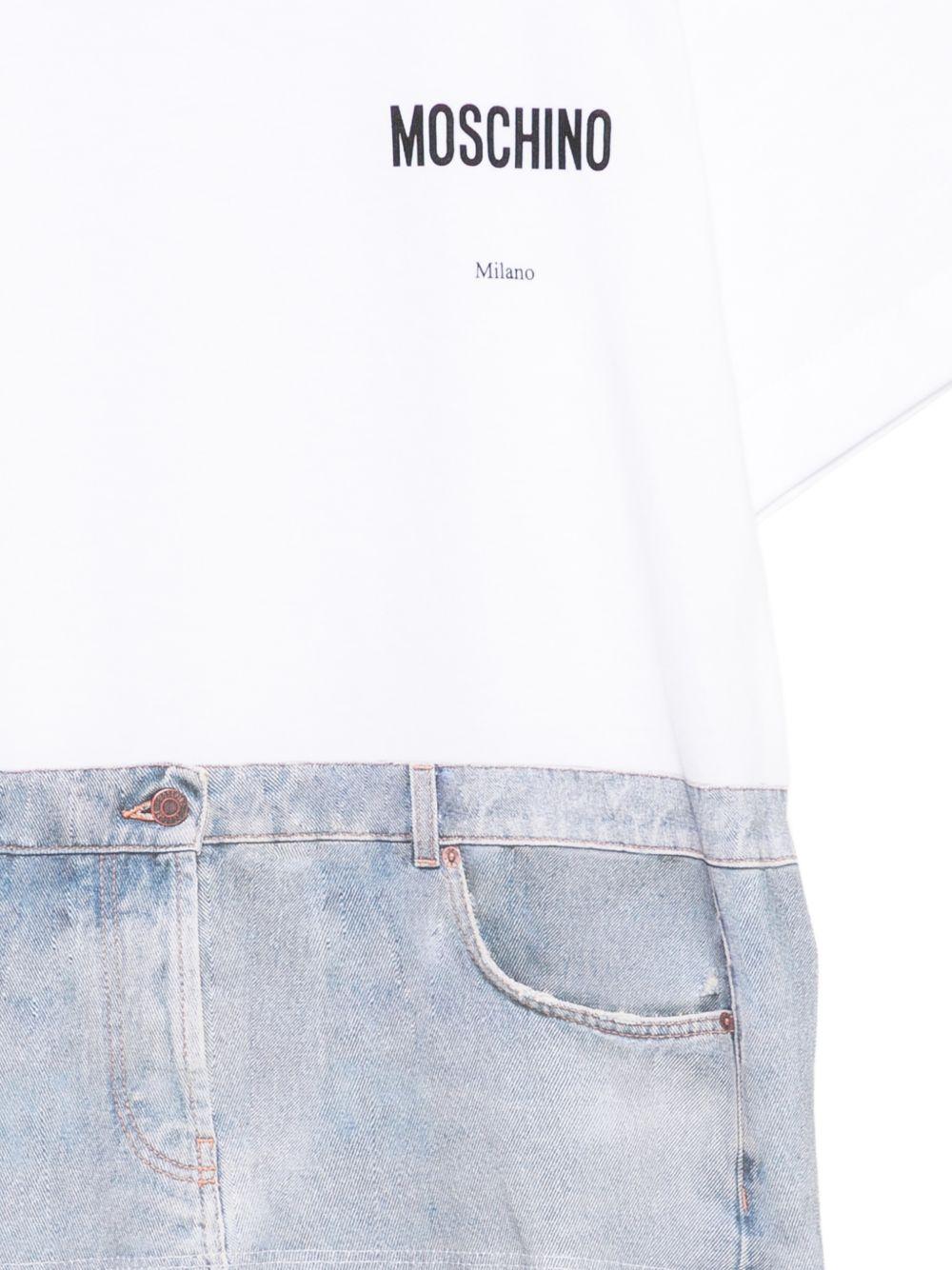 T-shirt per bambina Moschino Kids bianca con stampa denim H7M05GLAA02 10101 MOSCHINO KIDS 