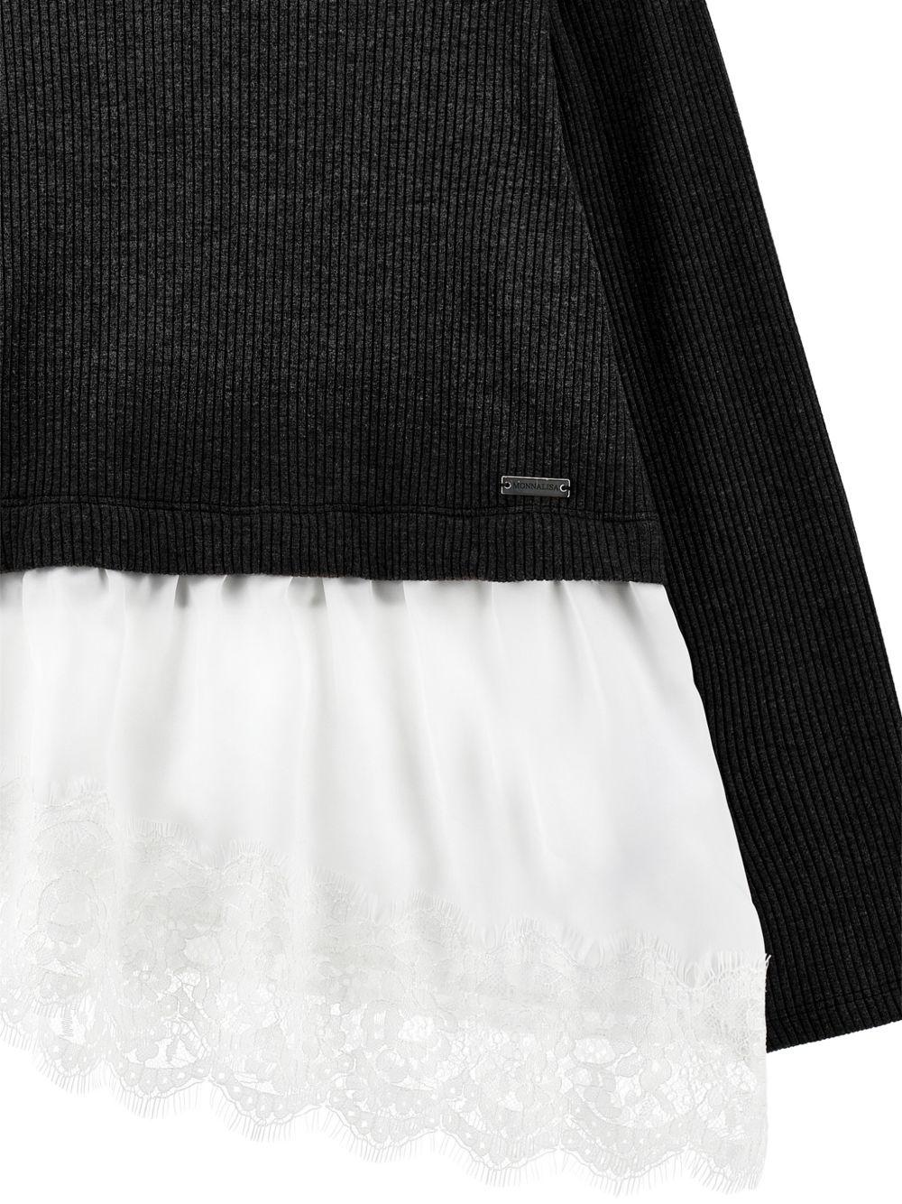 Maglione per bambina Monnalisa Kids nero con rifinitura in pizzo 41H607 8214 0050 MONNALISA KIDS 