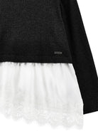 Maglione per bambina Monnalisa Kids nero con rifinitura in pizzo 41H607 8214 0050 MONNALISA KIDS 