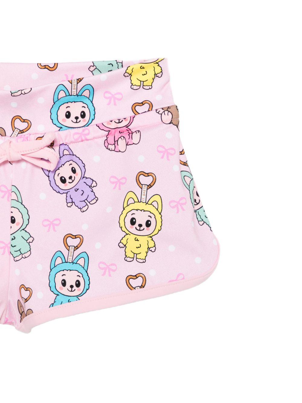 Shorts per bambina MC2 Saint Barth Kids rosa con stampa cartoon all-over COC0001 00756L MC2 ST. BARTH KIDS 