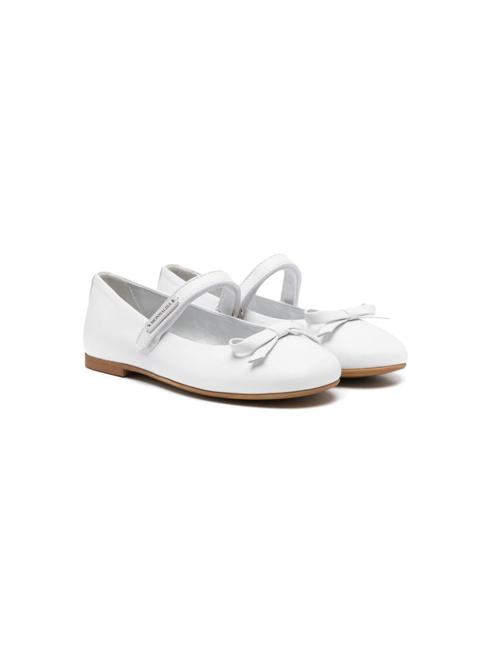 Ballerine per bambina Monnalisa bianco in pelle con chiusura frontale a strappo 8CE000 5730 0001 MONNALISA KIDS 
