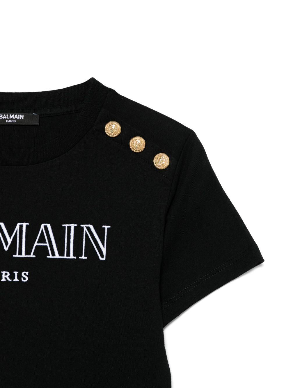 T-shirt con logo ricamato per bambina Balmain Kids nero con orlo dritto BW8A21 Z0116 930OR BALMAIN KIDS 