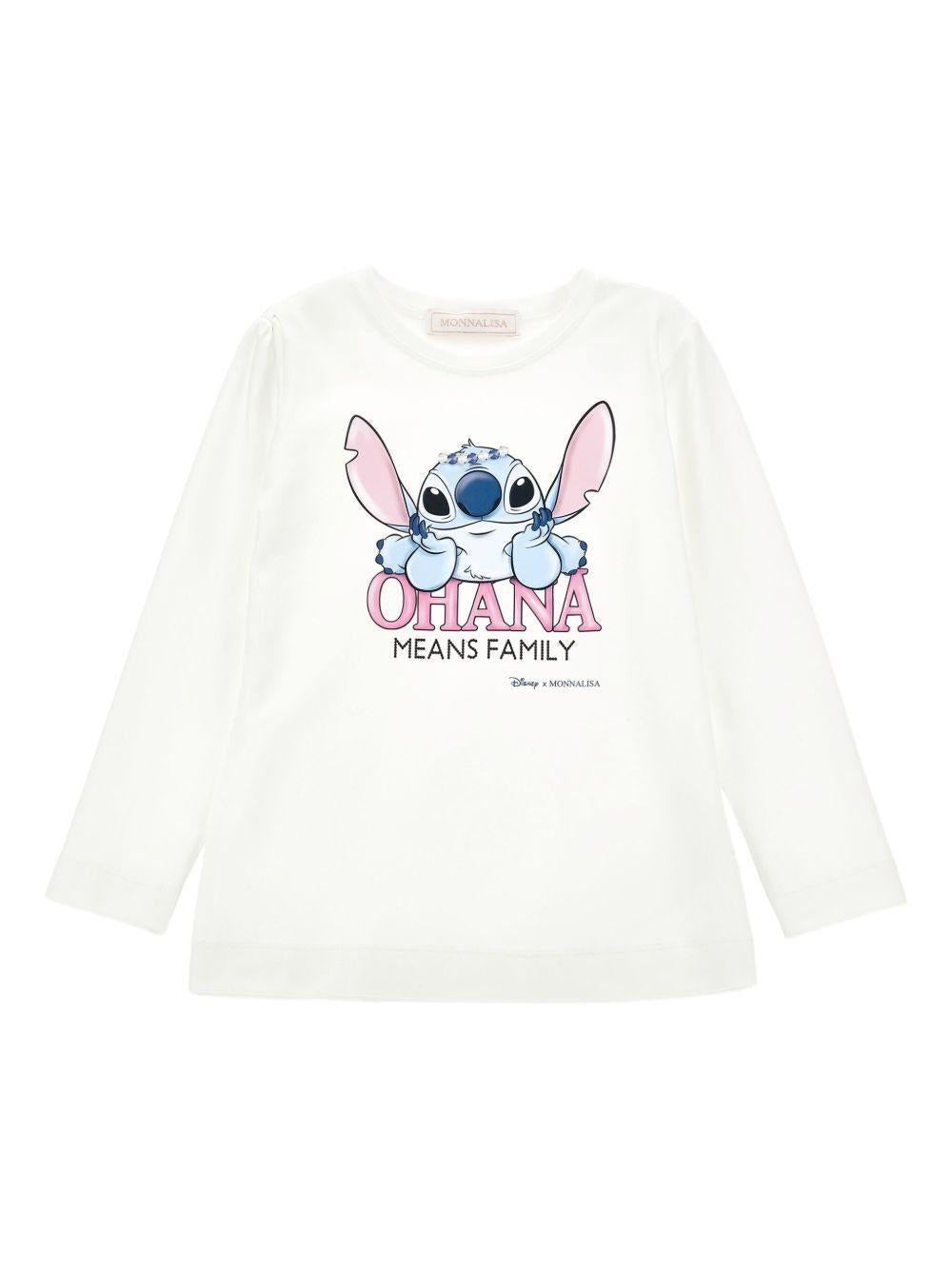 T-shirt per bambina Disney x Monnalisa bianco con stampa grafica Stitch 19F618 6013 0001 MONNALISA 