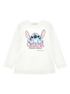 T-shirt per bambina Disney x Monnalisa bianco con stampa grafica Stitch 19F618 6013 0001 MONNALISA 