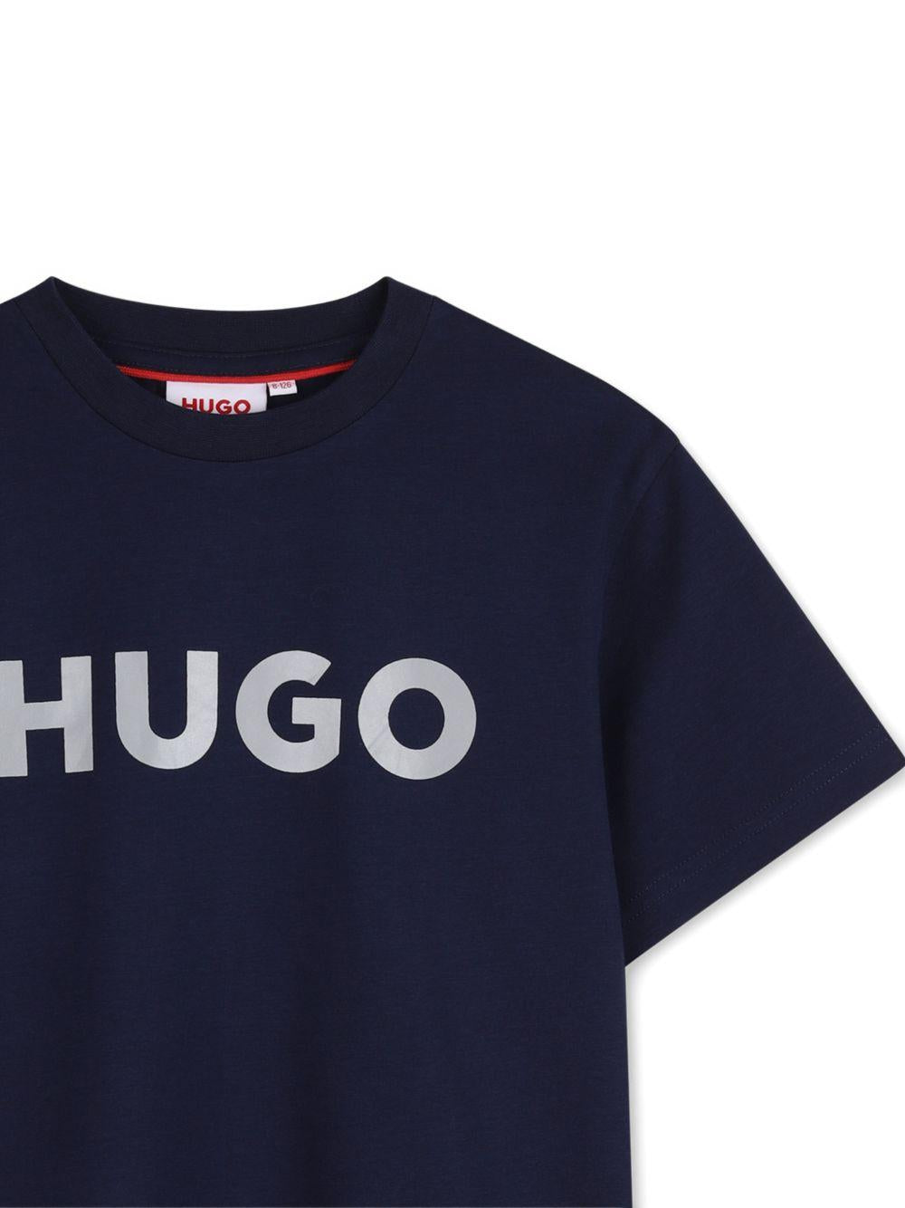 T-shirt per bambino Hugo Kids blu con logo sul davanti G01016 85C Hugo KIDS 
