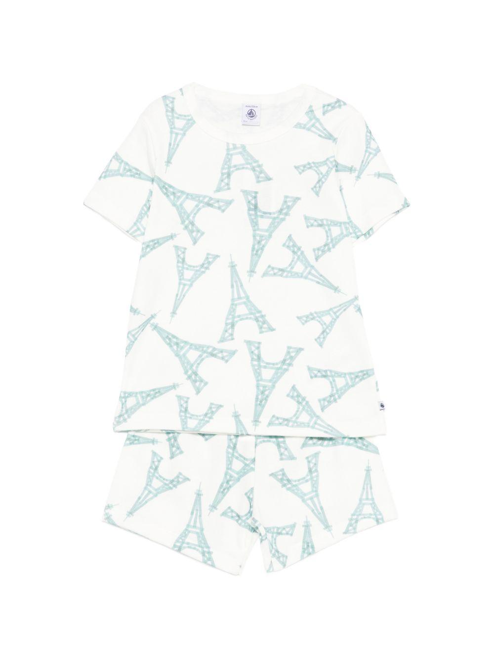 Pigiama per bambino Petit Bateau bianco con stampa torre eiffel A0FCJ 01 PETIT BATEAU 