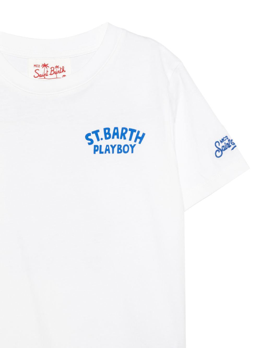 T-shirt per bambino MC2 Saint Barth Kids bianca con scritta "St. Barth Playboy" sul davanti PRL0001 00319L MC2 ST. BARTH KIDS 